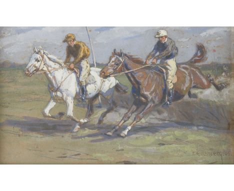 PAUL EHRENBERG1876 Dresden - 1949 HofPFERDERENNEN. 1905 Mischtechnik auf Karton. 11,5 x 20,5 cm (R. 22 x 30 cm). Signiert und