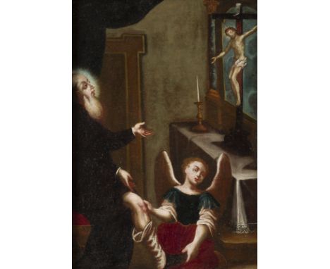 SÜDDEUTSCH-ÖSTERREICHISCHE SCHULE DES 18. JH.PATRON DER LEIDENDEN UND KRANKEN Öl auf Leinwand (altdoubl.). 42,5 x 34,5 cm (R.