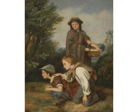 MONOGRAMMIST 'HJ'. ENGLISCHE SCHULEdes 19. Jh.SPIELENDE KINDER Öl auf Leinwand. 51 x 40,5 cm (R. 81 x 71 cm). Monogrammiert i