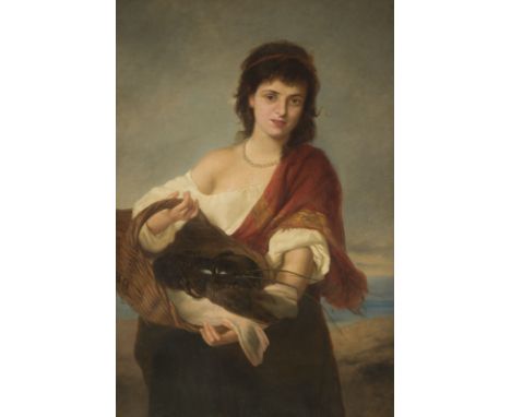 OTTO MEYER1839 - 1929MÄDCHEN MIT HUMMER Öl auf Leinwand. 100 x 67 cm (R. 127 x 93 cm). Rest., retusch. Rahmen.