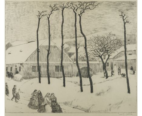EMIL ORLIK1870 Prag - 1932 Berlin'WINTER IN OSLAWAN' (1915) Radierung auf chamoisfarbenem Papier. PM 31,5 x 35,5 cm (R. 44 x 