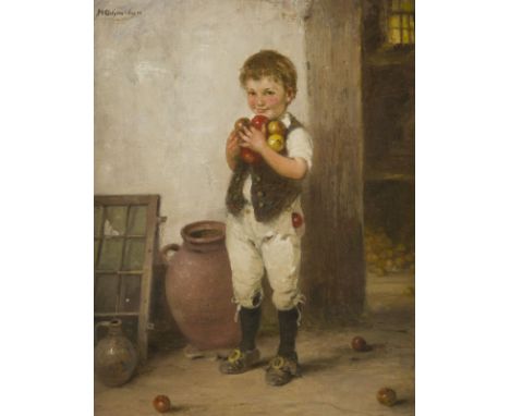 HUGO OEHMICHEN1843 Borsdorf - 1932 DüsseldorfDER APFELDIEB Öl auf Leinwand. 52 x 41 cm (R. 69,5 x 58 cm). Signiert oben links