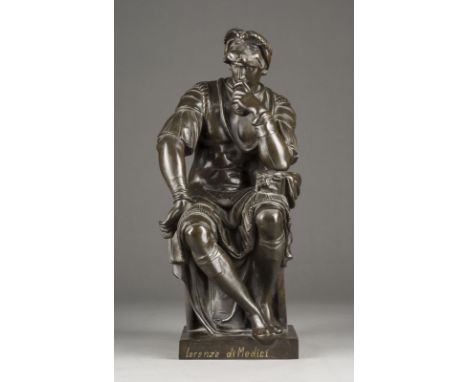 FRANZÖSISCHER BILDPLASTIKERTätig Anfang 20. Jh.'LORENZO DE' MEDICI' Bronze, dunkel patiniert. H. 47, B. 19, T. 20 cm, Gew. ca