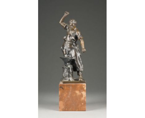 ALBERT WERNER-SCHWARZBURG1857 Gösselborn - 1911 BreslauSCHMIED AM AMBOSS Bronze, dunkel patiniert, auf quadratischem Marmorso