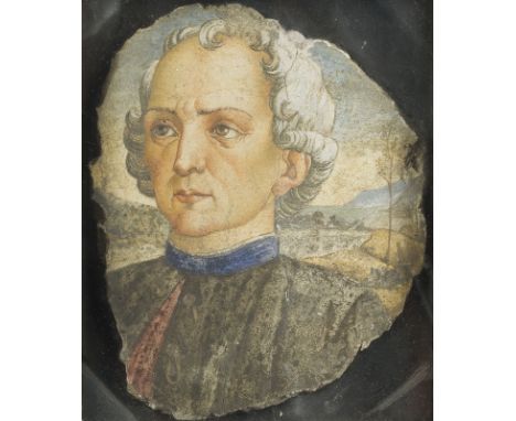 TOSKANISCHE SCHULE DES WOHL 15. JH.FRAGMENT EINES FRESCOS MIT DER DARSTELLUNG EINES EDELMANNES Affresco-Malerei auf Steintafe