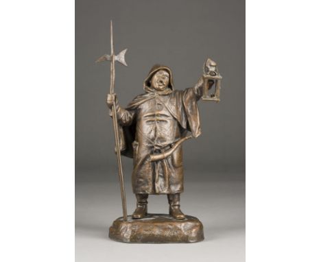 KARL HACKSTOCK1855 Fehring/Steiermark - 1919 WienDER NACHTWÄCHTER Bronze, braun patiniert. H. 36, B. 19, T. 11 cm, Gew. ca. 4
