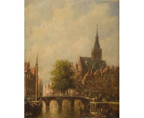 PETRUS GERARDUS VERTIN1819 Den Haag - 1893 AmsterdamZWEI NIEDERLÄNDISCHE STADTANSICHTEN Jew. Öl auf Holz. Jew. 23 x 18,5 cm (