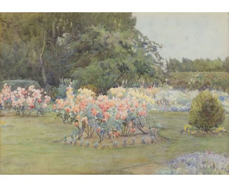 GEORGE SAMUEL ELGOOD1851 Leicester - 1934 TenterdenSOMMERGARTEN. 1914 Aquarell auf Papier. 25 x 36,5 cm (R. 41 x 50,5 cm). Si
