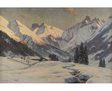 ERWIN KETTEMANNMünchen 1897 - 1971ABENDSTIMMUNG IM GEBIRGE Öl auf Leinwand. 70 x 100 cm (R. 88 x 119 cm). Signiert unten link