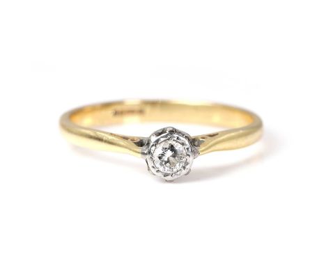 A 14ct gold diamond single stone ring,  with a round brilliant cut diamond, estimated as approximately 0.20ct, in an illusion