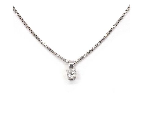 A white gold diamond single stone pendant, with an old European cut diamond, estimated as approximately 0.35ct, four claw set