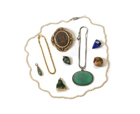 A cultured pearl necklace and group of assorted jewels, a cultured pearl necklace, pearls untested, approximately 3.00 to 3.5