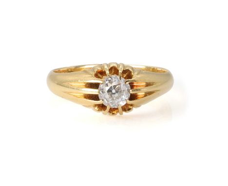 An 18ct gold gentlemen’s single stone diamond ring,  with an old European cut diamond, estimated as approximately 0.75ct, cla