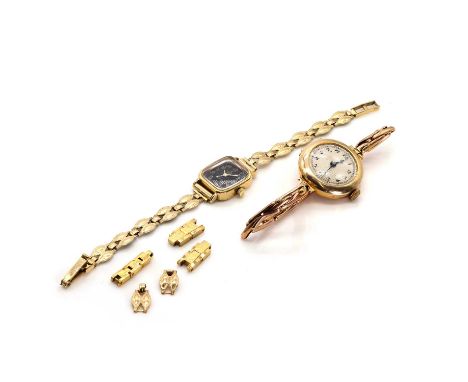 A 9ct gold mechanical bracelet watch and a 9ct gold Marvin quartz bracelet watch, the 9ct gold mechanical bracelet watch, wit