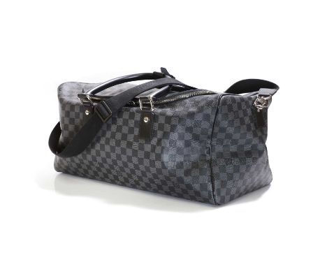 A Louis Vuitton damier graphite canvas 'Roadster 50' holdall, of recent manufacture, the exterior with black leather trim, ho