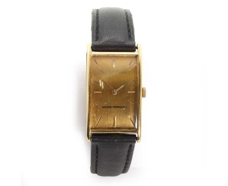 A gentleman's 18ct gold Girard- Perregaux mechanical watch, with a rectangular case, 38mm x 20mm, a brushed gilt dial, gilt b