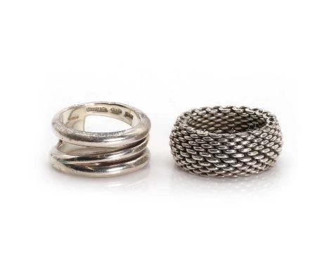 Two silver rings by Tiffany & Co., comprising a Somerset mesh ring, marked Tiffany &amp; Co. 925, and a Zigzag open work band