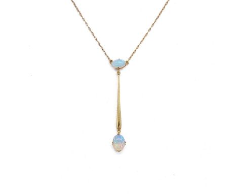 An early 20th century opal necklace, with an oval opal cabochon, claw set horizontally, 7.00mm x 4.50mm, suspending an articu