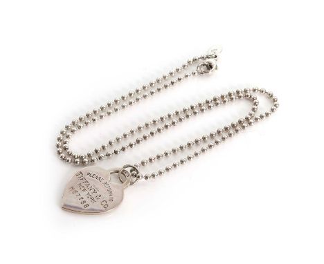 A sterling silver Return to Tiffany necklace, with a heart shaped pendant engraved 'Please Return to Tiffany &amp; Co. New Yo
