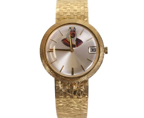 A gentlemen's 18ct gold Buren mechanical bracelet watch,  the circular case, 33mm in diameter, with a silvered dial bearing t