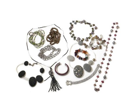 A collection of silver mounted and gemstone jewellery,  to include a single row labradorite and cultured pearl bead necklace,