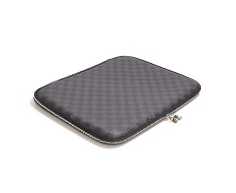 A Louis Vuitton damier graphite laptop sleeve, of recent manufacture, with silver tone hardware, horseshoe zip clsoure, black