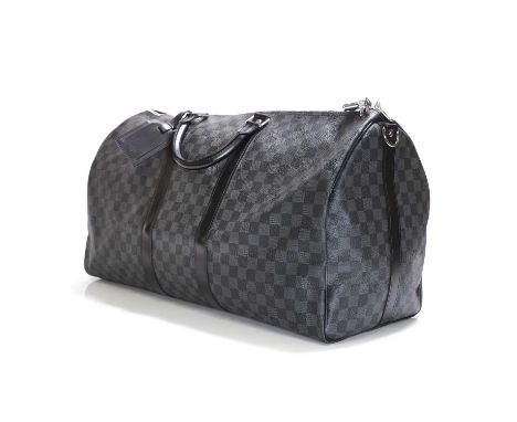 A Louis Vuitton damier graphite canvas 'Keepall Bandouliere 55' holdall, of recent manufacture, the exterior with black leath