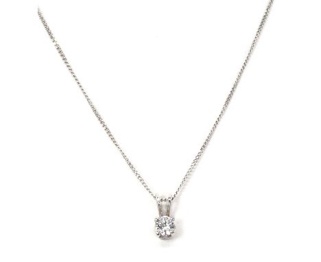 A solitaire diamond pendant and chain, with a round brilliant cut diamond estimated as 0.22ct, claw set in a plain white gold