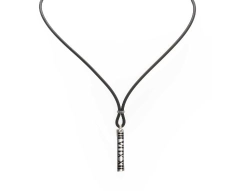 A silver 'Atlas' bar pendant, by Tiffany & Co., the pendant inscribed 'III VI IX XII', 43mm x 7mm, stamped 'Atlas ©2003 Tiffa