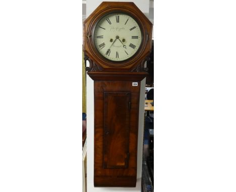 19th Century mahogany cased dial clock with long trunk, the circular dial marked 'Chas Croydon, Devonport', 114cm long.