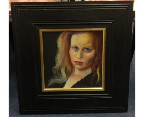 Piran Bishop, signed oil on canvas, Portrait of a Lady, head and shoulders, 24cm x 24cm