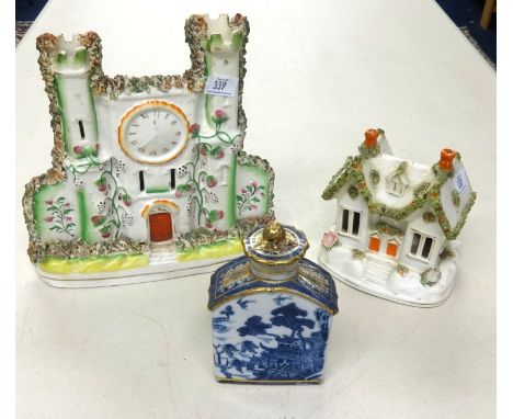 Various Staffordshire pottery 19th Century, Chinese tea caddy (damaged), Art deco figures etc (7).