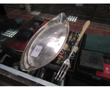 A George III silver candle snuffer tray and a pickle fork  