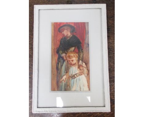 Louisa, The Marchioness of Waterford (British, 1818-1891), A Mother and Child Standing in Front of a Red Curtain, watercolour