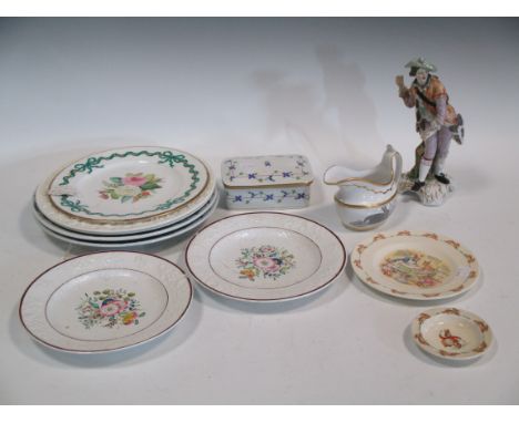 A pair of Royal Worcester blue & white transfer decorated 1887 Jubilee plates, mixed plates and a spode cream jug  