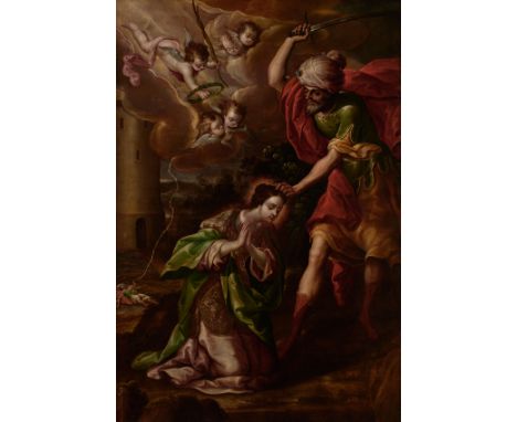 Attributed to Juan Correa (Mexico City, 1646 - 1716)"The Martyrdom of Saint Catherine"Oil on canvas. 183,5 x 125 cm.In this w