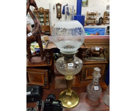 VICTORIAN BRASS AND CUT GLASS OIL LAMP 