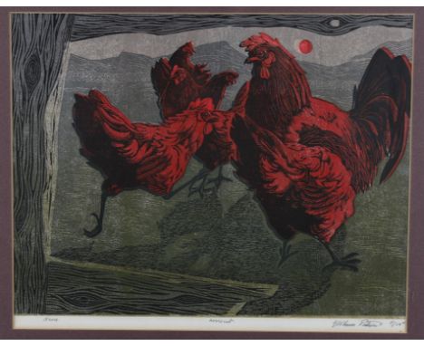 
	
		George W Lennox Paterson (1915 -1986)
		"Hens"
		Linocut
		Signed, inscribed and numbered 5/10
		28 x 38cm (11 x 14¾ in.