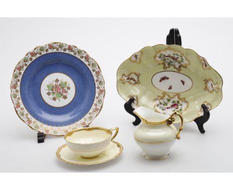 
	
		Royal Worcester part tea/coffee services and Copeland Spode plates, part tea set with cream ground, gilt detailing and b