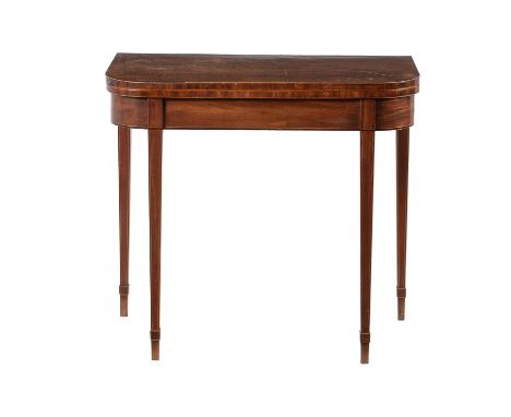
	
		Y&nbsp;A George III mahogany and rosewood crossbanded folding card table, circa 1790, 74.5cm high, 80.5cm wide, 43cm dee