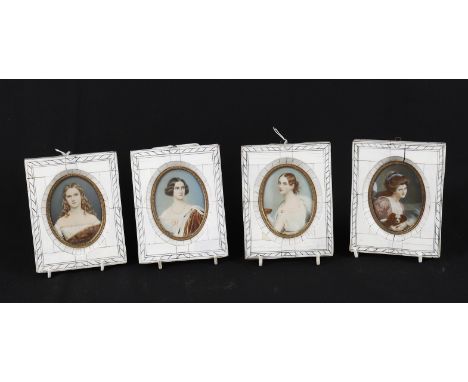 
	
		Y&nbsp;A set of four ivory framed portrait miniatures, early 20th century German, "piano key" rectangular frames inset w