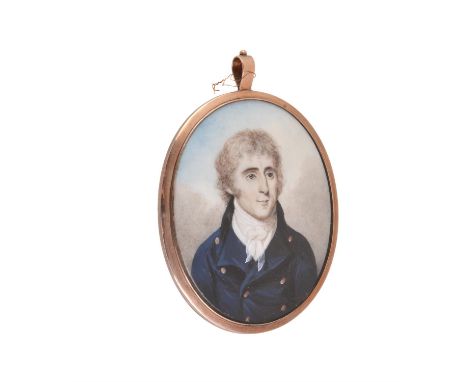 
	
		Y&nbsp;British School (c1800)- a naval portrait miniature on ivory, the front with "GW" a navy officer in bluecoat, reve