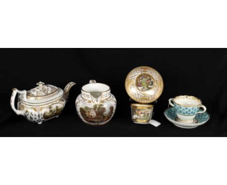 
	
		Early 19th century ceramics including a Bloor Derby jug, circa 1830, with a "view near Matlock", printed circular mark a