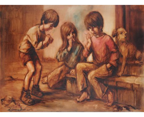 
	
		λ&nbsp;Barry Leighton-Jones (British b.1932)
		Playing grown ups
		Oil on canvas
		Signed lower left
		92 x 122cm (36 x 