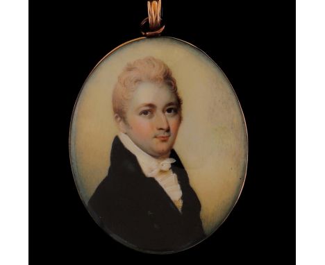 
	
		Y &nbsp;Henry Jacob Burch Jnr (1763-1834)- a portrait miniature on ivory of a gentleman, strawberry blond hair, black co