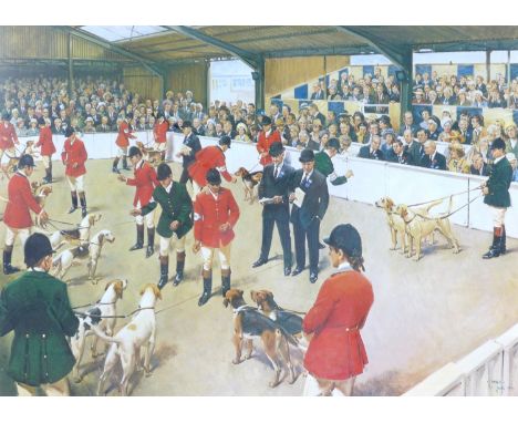 After Terence Cuneo (British, 1907-1996): a signed limited edition hunting interest print, titled to lower margin 'Peterborou