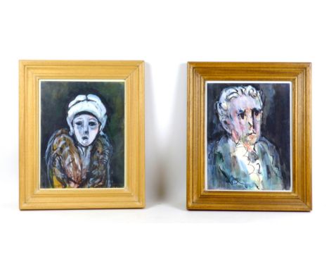 Paul Gerchik (American, 1913-1998): two acrylic portraits, comprising "Woman in White Turbin" signed, together with  "Portrai