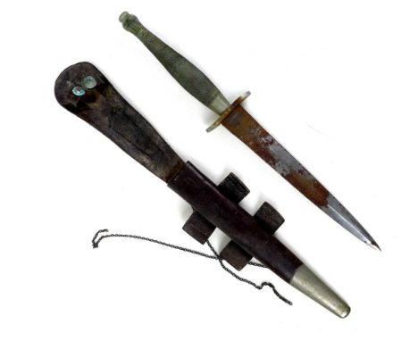 A WWII Fairburn-Sykes fighting knife Women's Royal Navy issue, blade 17.2cm long, 30.2cm long overall, a/f, belonging to Euni