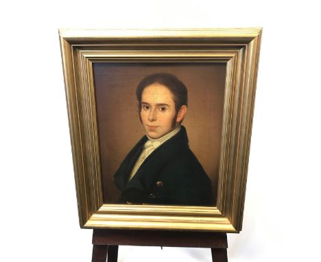An Antique oil painting on canvas depicting a gentleman's portrait. Fitted within a gilt frame. [Frame 53x47cm] 