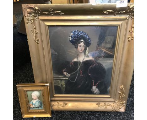Two Antique coloured prints, Includes a Beautiful portrait of a young women seated, The other of Baby Stuart After Anthony Va